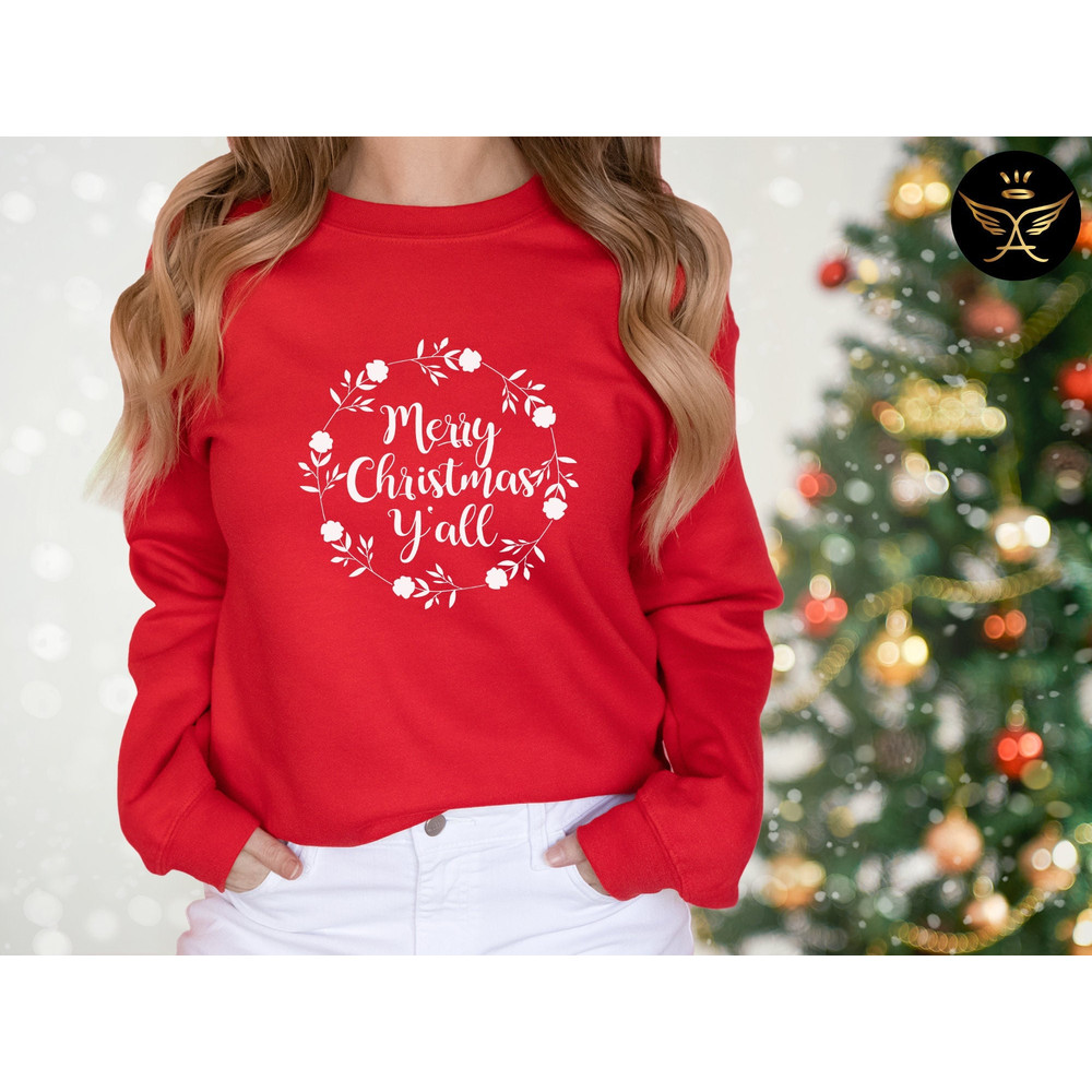 Merry Christmas Y'all, Merry Christmas Y'all Sweatshirt, Merry Christmas Shirt, Cute Christmas Sweatshirt, Women's Christmas Shirt.jpg