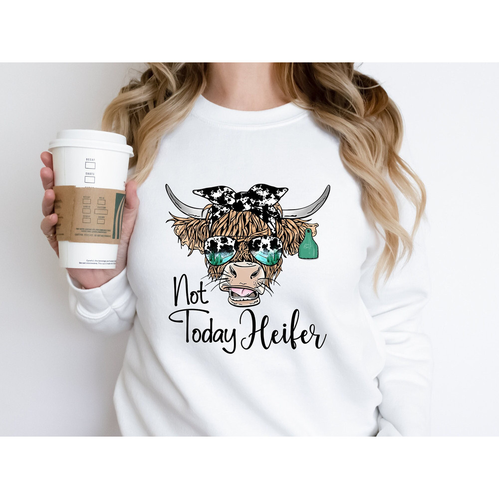Not Today Heifer, Highland Cow Sweatshirt, Highland Cow Crewneck, Western Sweatshirt, Cow Crewneck ,Cow Gift For Her,Farmer gift.jpg