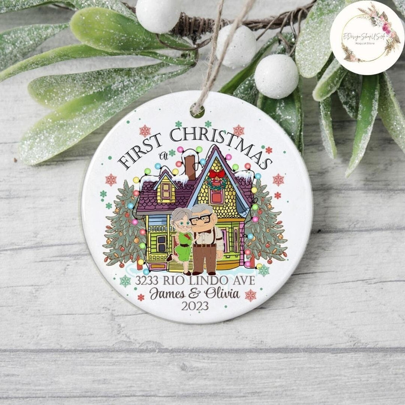 Personalized Disney Pixar Up Carl and Ellie Couple First Christmas in our New Home Ornament, Anniversary Family Christmas Keepsake 2023 Gift.jpg