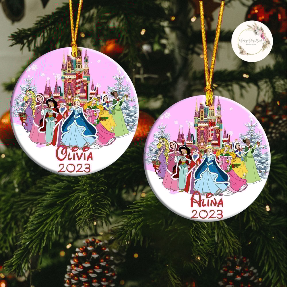 Personalized Disney Princess Christmas Ornament, Disney Christmas Ornament, Princesses Xmas Ornaments, Girl Birthday Gift, Custom Ornament.jpg