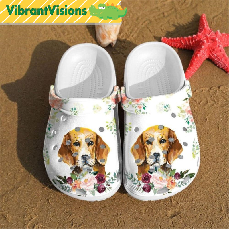 Beagle Dog Art With Bloom Flowers Birthday Crocs - Discover Comfort And Style Clog Shoes With Funny Crocs.jpg