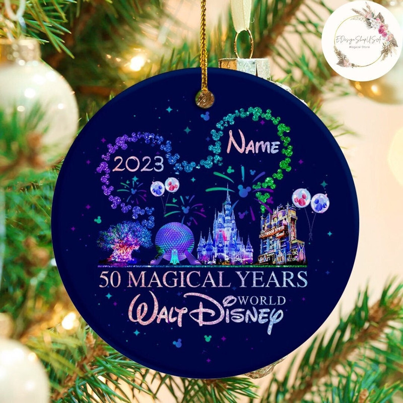 Personalized Mickey Minnie Walt Disney World 50th Anniversary Christmas Ornament, Disney Couple 50th Celebration, Disney Family Christmas.jpg