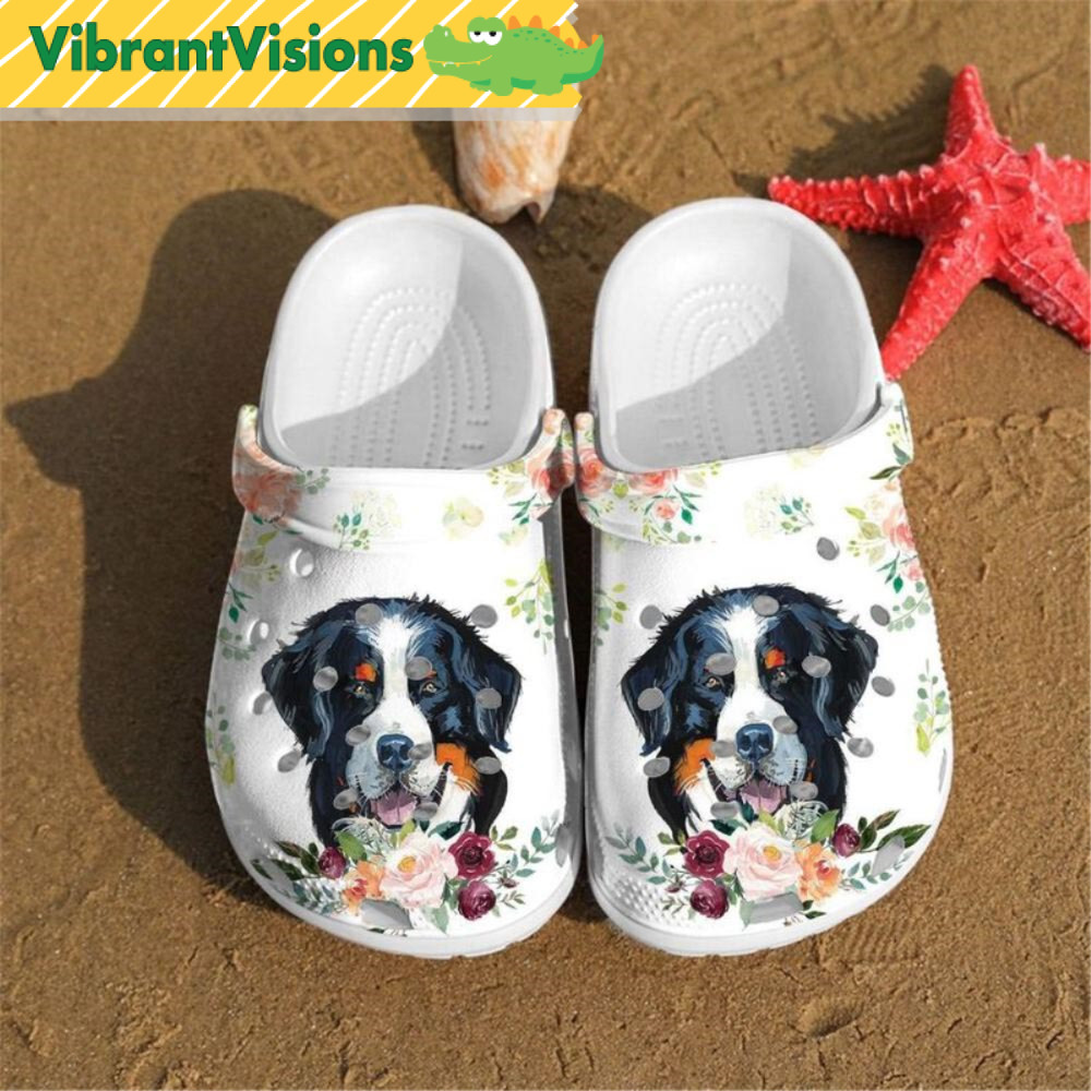 Bernese Mountain Flower Dog Crocs - Discover Comfort And Style Clog Shoes With Funny Crocs.jpg