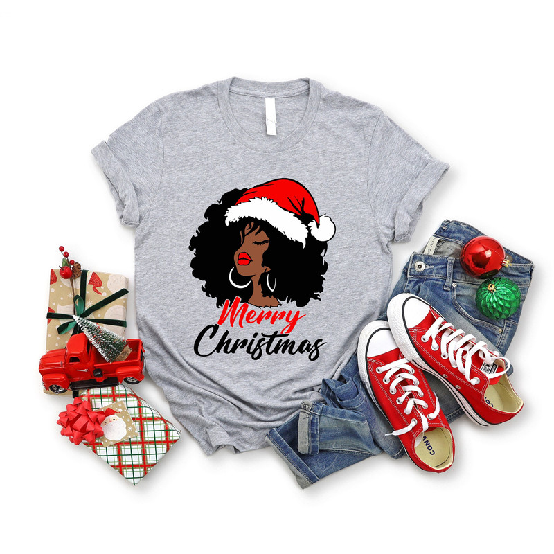 Afro Christmas Shirt, Merry Christmas T-Shirt, Just A Girl Who Loves Christmas Tee, Black Woman Christmas Outfits, Melanin Christmas Shirts.jpg