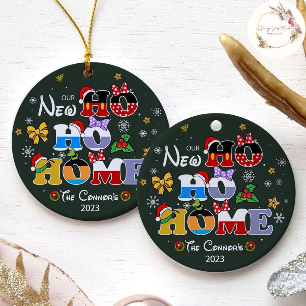 Personalized Our New Ho Ho Home 2023 Disney Christmas Ornament, Mickey and Friends Family Christmas Tree Hanging Decor, Disney New Home Gift.jpg