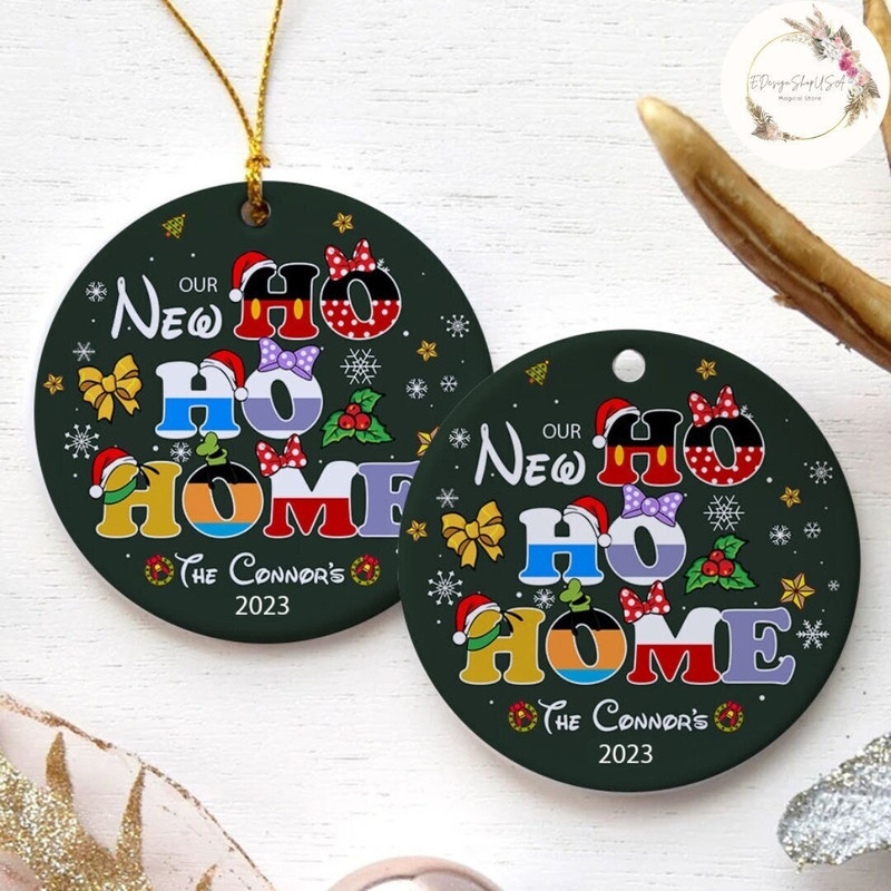 Personalized Our New Ho Ho Home 2023 Disney Christmas Ornament, Mickey and Friends Family Christmas Tree Hanging Decor, Disney New Home Gift.jpg