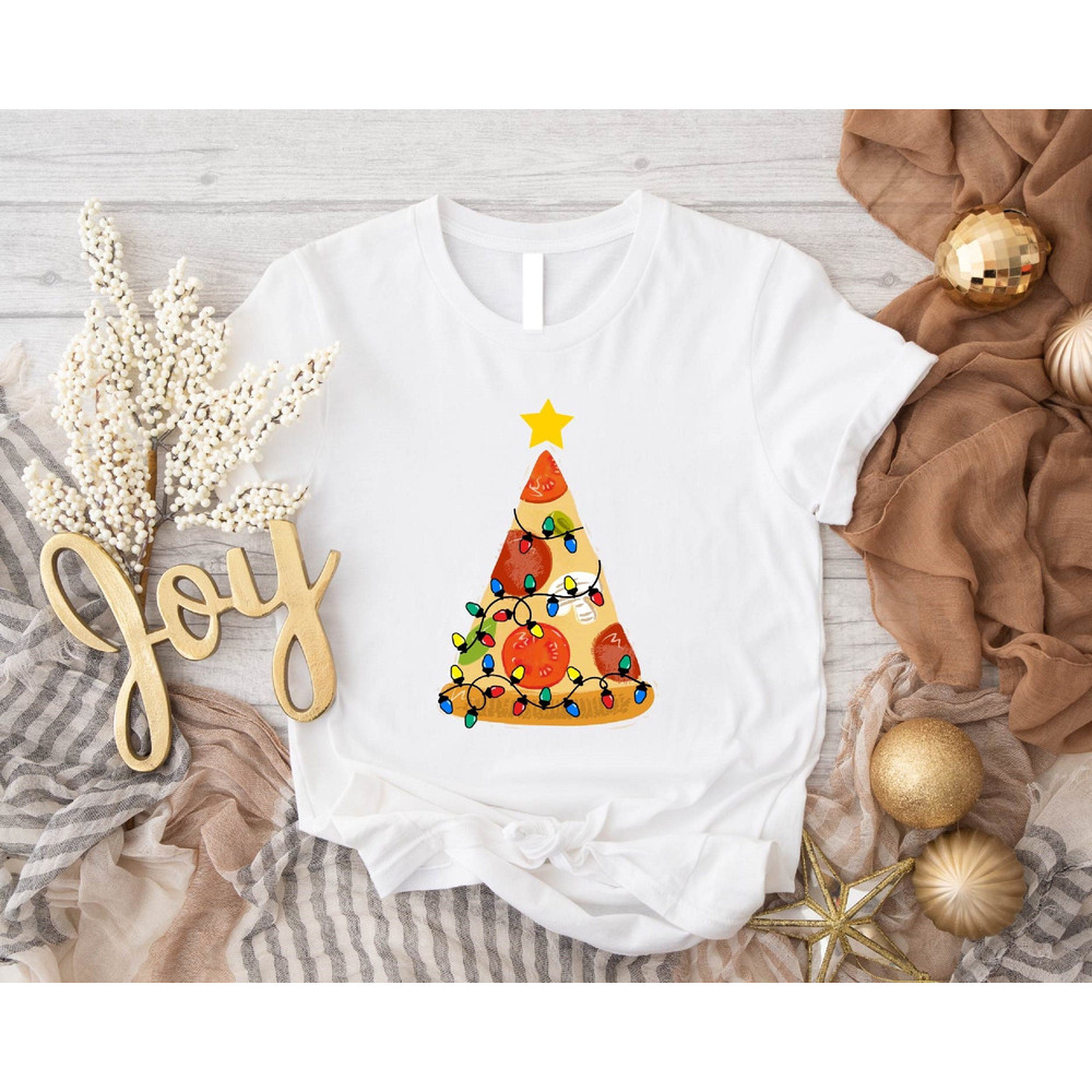 Pizza Christmas Shirt, Pizza Christmas Tree Lights T-Shirt, Matching Tees For Christmas, Pizza Lover Christmas Outfit, Christmas Pizza Slice.jpg