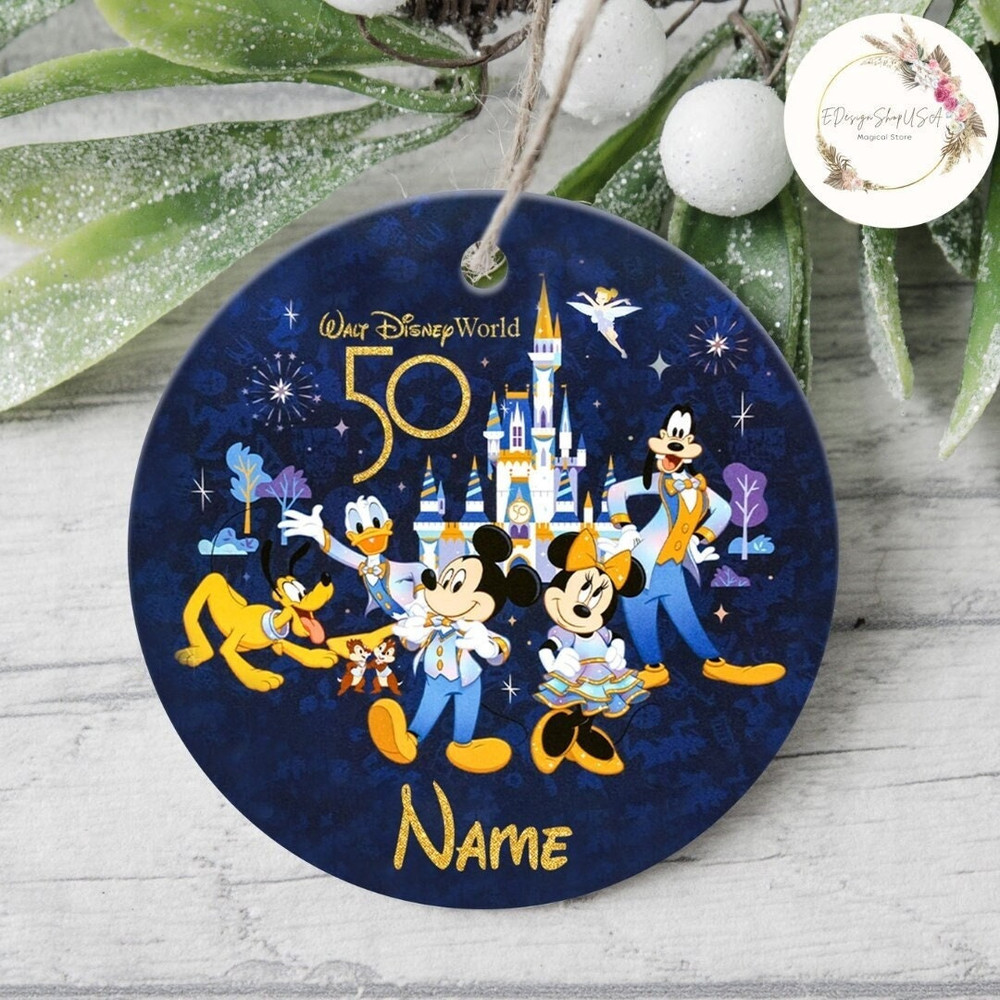 Personalized Walt Disney World 50th Anniversary Christmas Ornament, Mickey and Friends 50th Celebration, Disney Family Christmas Tree Decor.jpg