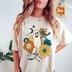 vintage floral ghost halloween shirt, floral ghost sweatshirt, floral ghost shirt, flower halloween shirt, ghost hallowe