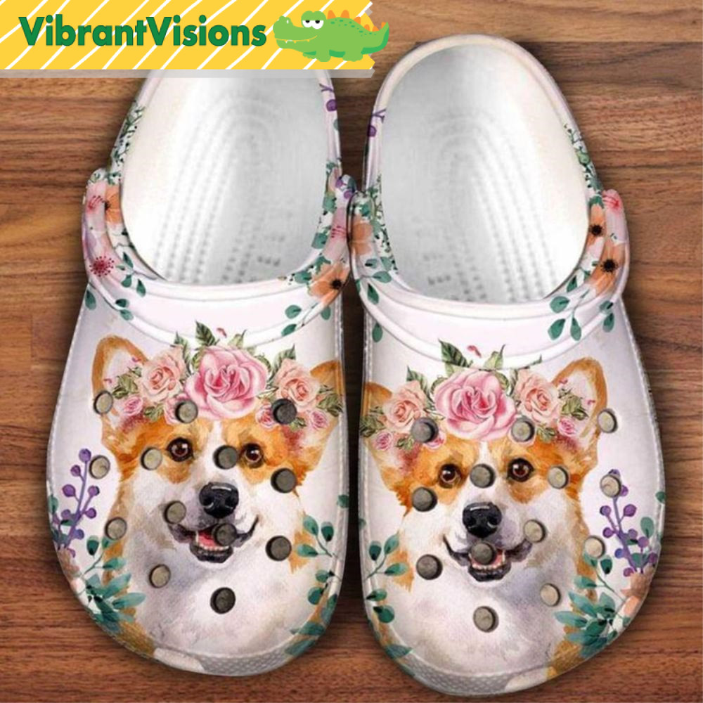 Corgi Dog With Flower Art 3D Birthday Crocs - Discover Comfort And Style Clog Shoes With Funny Crocs.jpg