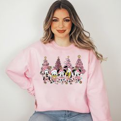 mickey & friends disney christmas shirt, pink tree christmas sweater, mickey christmas shirt, holiday sweater for women,