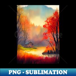 Colorful Autumn Landscape Watercolor 26 - Trendy Sublimation Digital Download - Perfect for Sublimation Art