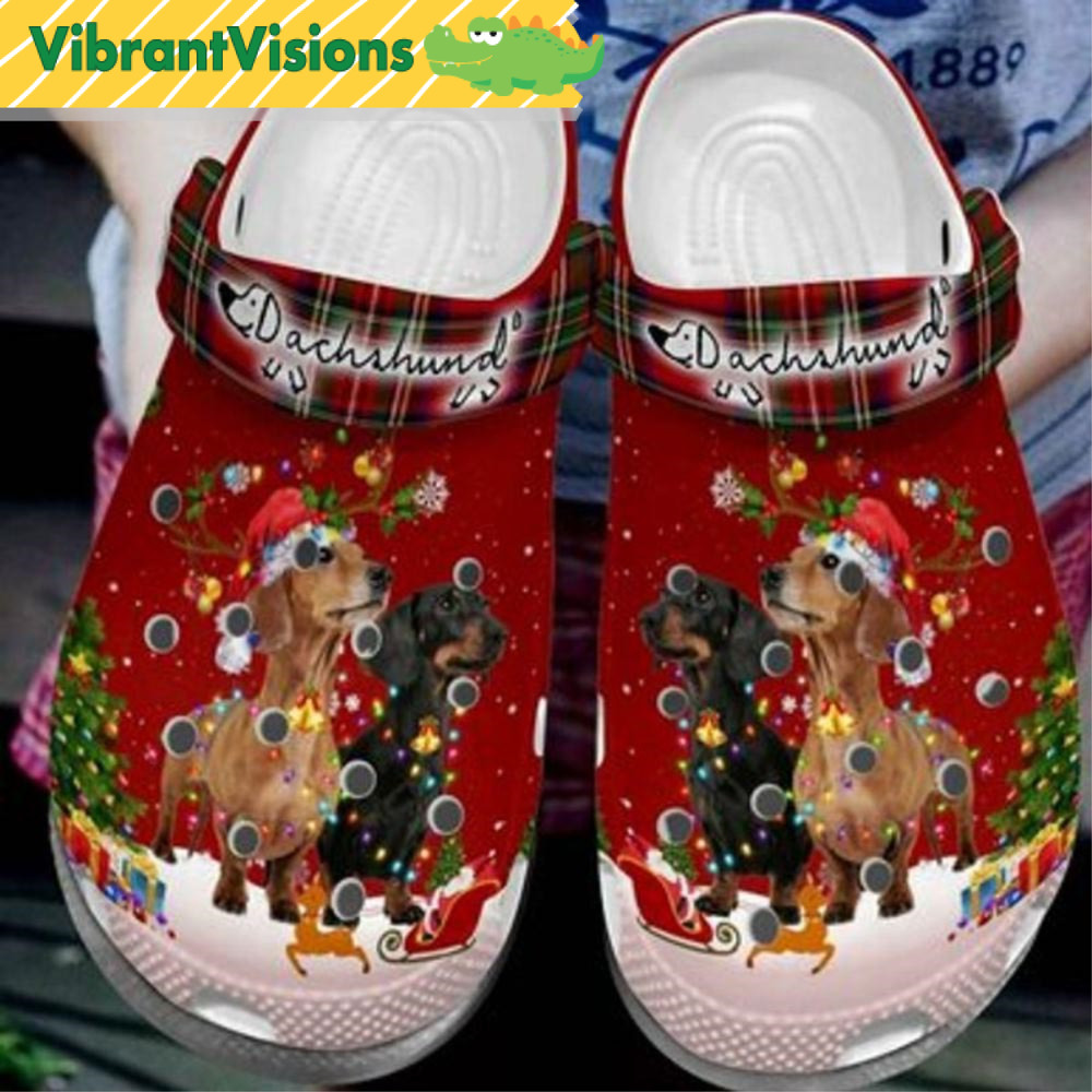 Dachshund Puppies Noel Tree Snow Red Pattern Crocs - Discover Comfort And Style Clog Shoes With Funny Crocs.jpg