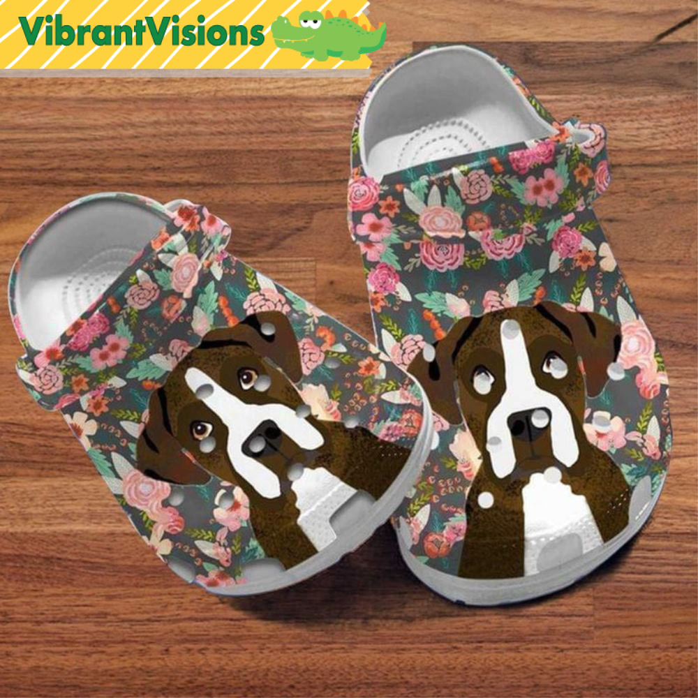 Floral Boxer Dog Crocs - Discover Comfort And Style Clog Shoes With Funny Crocs.jpg