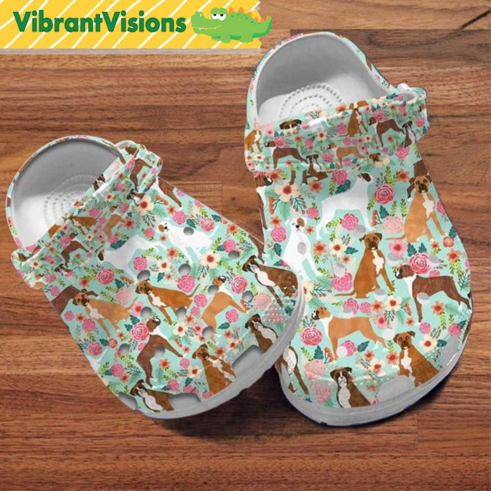 Floral Boxer Pattern Dog Crocs - Discover Comfort And Style Clog Shoes With Funny Crocs.jpg