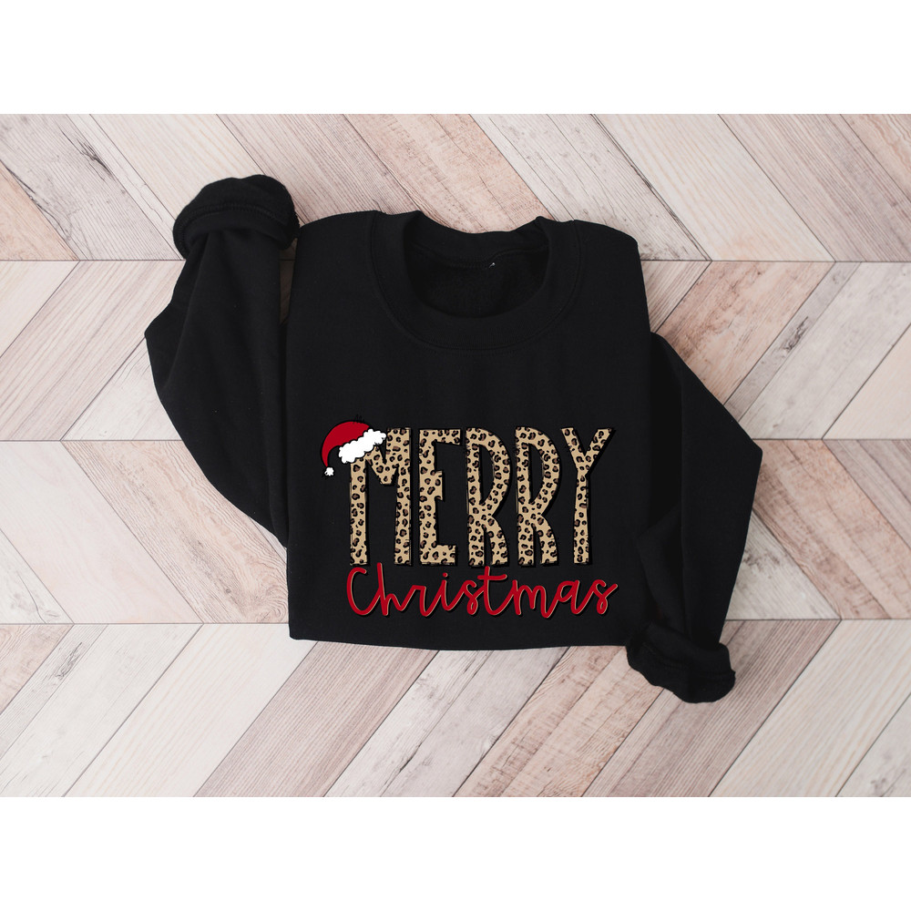 Leopard Merry Christmas Sweatshirt, Merry Christmas Shirt, Christmas Sweatshirt For Woman, Merry Christmas, Sweatshirts For Christmas.jpg