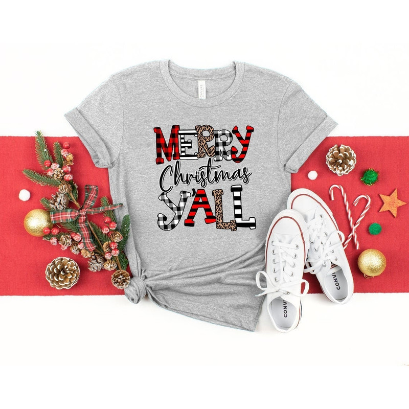 Merry Christmas Yall Leopard Shirt, Buffalo Plaid Christmas Shirt, Christmas Vacation Shirt, Christmas T-shirt, Christmas Family Shirt.jpg