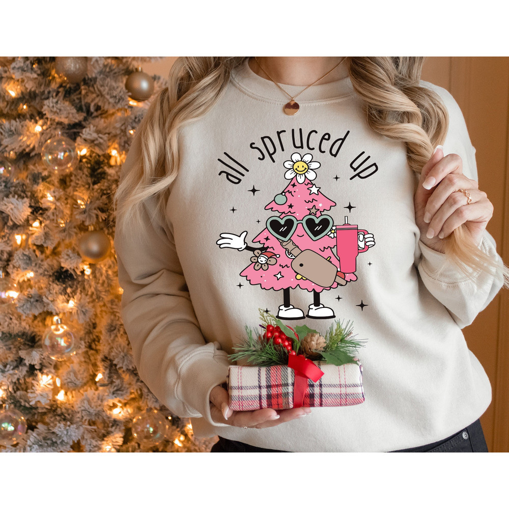 Boujee Christmas Shirt, Christmas Tree Sweatshirt, All Spruced Up Shirt, Bougie Fir Life Shirt, Holiday Boujee Shirt, Pink Christmas Tree.jpg