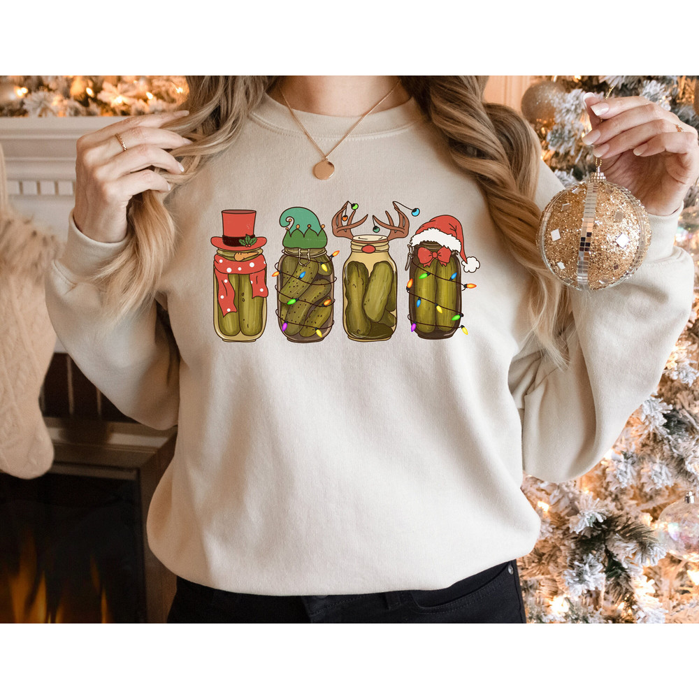 Christmas Pickle Sweatshirt, Canning Season Sweatshirt, Pickle Lovers Shirt, Retro Christmas Pickles Sweater, Pickles Crewneck, New Year Tee.jpg