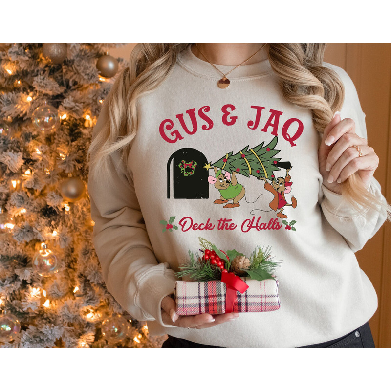 Cinderella Christmas Gus And Jaq Mouse Deck The Halls Shirt, Disney Xmas Couple Matching Tee, Jaq and Gus Christmas Shirt, Disneyland Trip.jpg