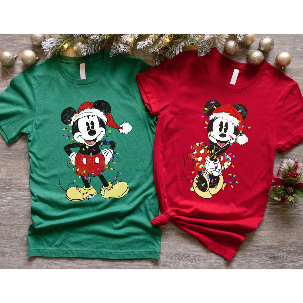 Disney Couples Mickey and Minnie Mouse Christmas Lights T-Shirt, Mickey's Very Merry Xmas Party Sweatshirt, Disneyland Vacation Holiday Tee.jpg