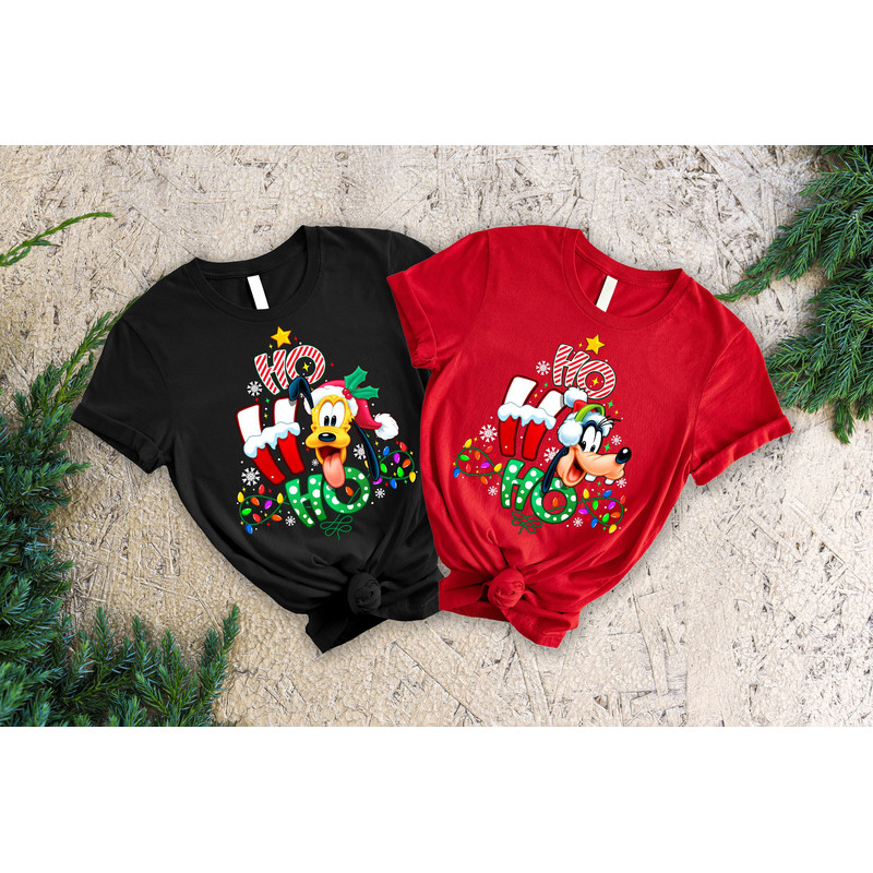 Disney Couples Pluto and Goofy Christmas Ho Ho Ho T-Shirt, Disneyland Vacation Holiday Tee, Christmas Family Matching Shirt, Disney Holiday.jpg