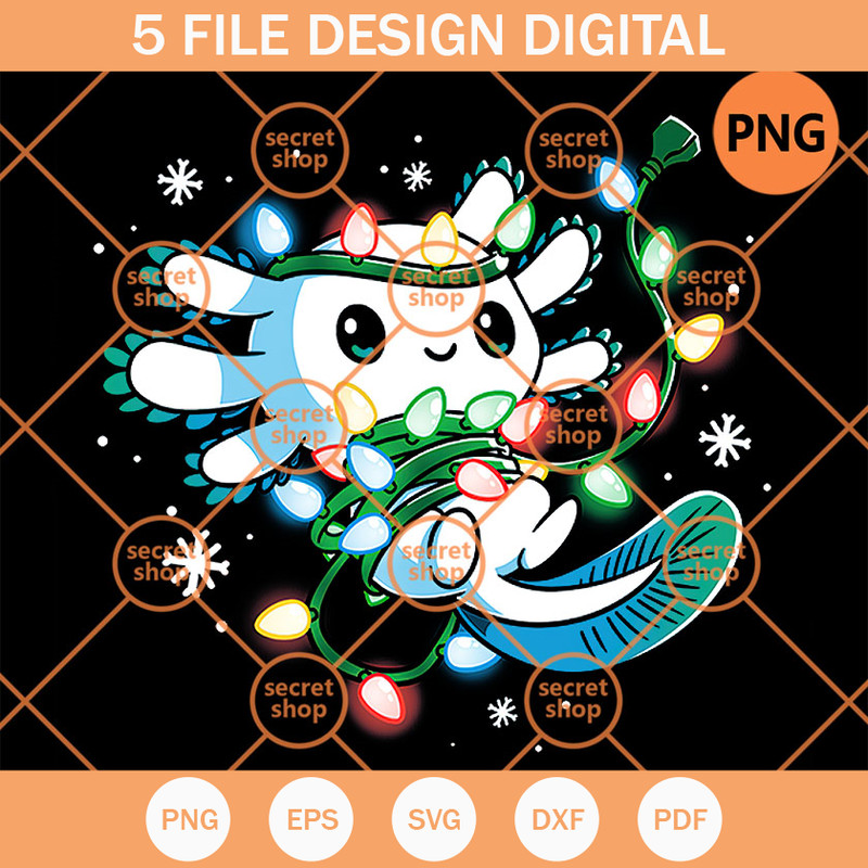 Axolotl Christmas Light PNG, Cute Axolotl Images PNG, Snow Flakes PNG - SVG Secret Shop.jpg