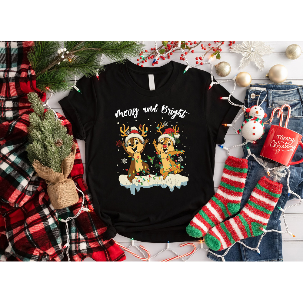 Disney Santa Chip And Dale Christmas Lights Sweatshirt, Double Trouble Christmas Couples Shirt, Xmas Party Shirt, Disney Vacation Tee.jpg