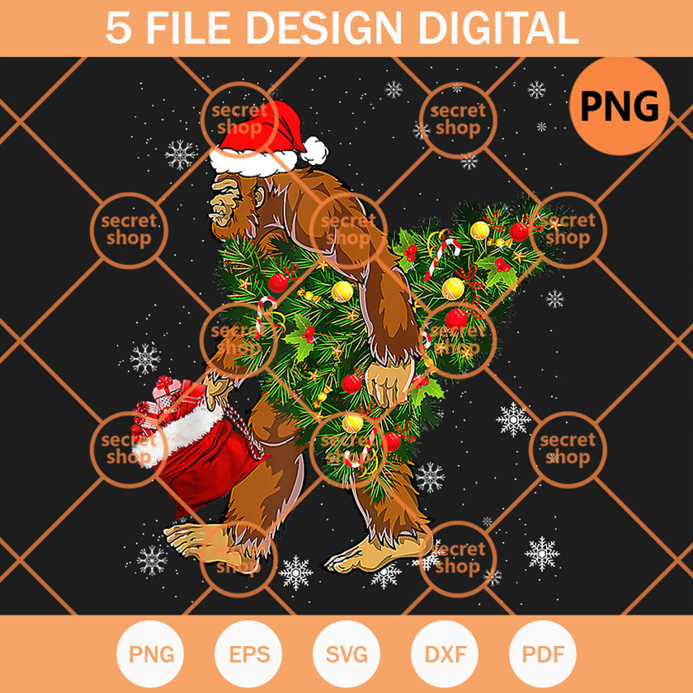 Bigfoot Christmas Tree PNG, Christmas Santa Hat PNG, Xmas Holiday Gifts PNG - SVG Secret Shop.jpg