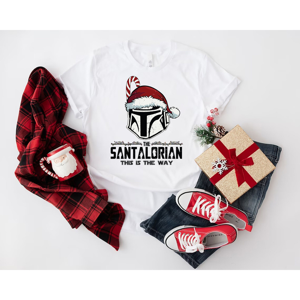Mandalorian Christmas Shirt, Star Wars Christmas Sweatshirt, Disney Christmas Shirt, Star Wars Xmas, Disneyland Christmas, Santalorian Xmas.jpg