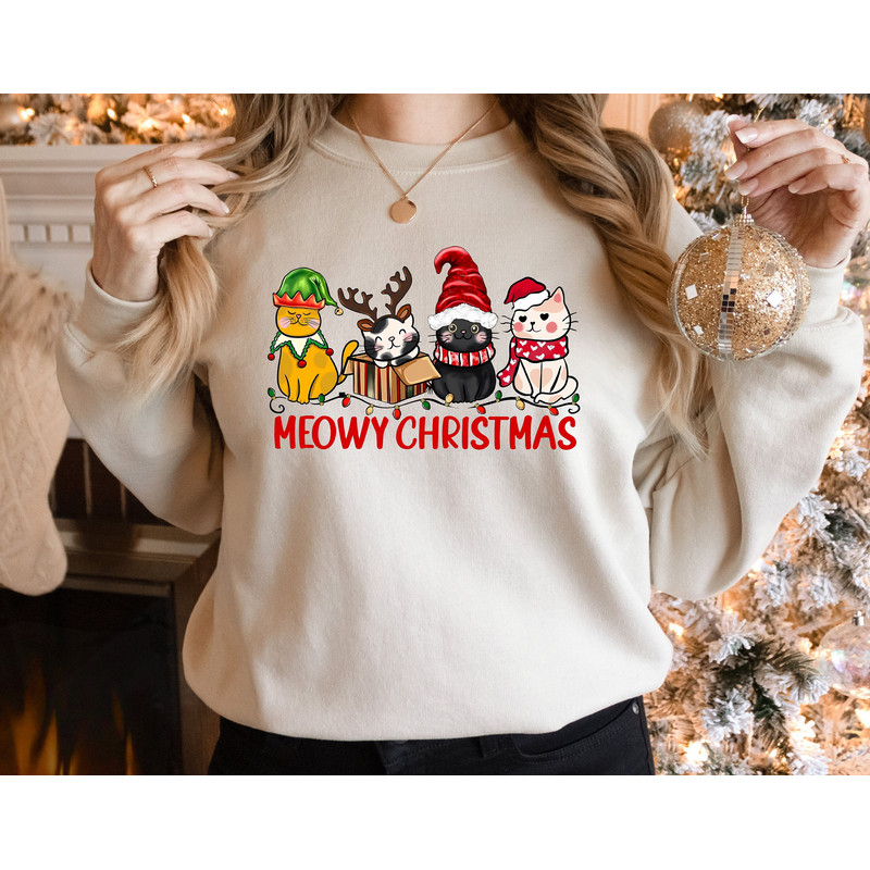Meowy Christmas Sweatshirt, Happy Cat Year Shirt, Funny Christmas Cat Shirt, Cat Christmas Sweatshirt, Cat Lover Christmas Shirt.jpg