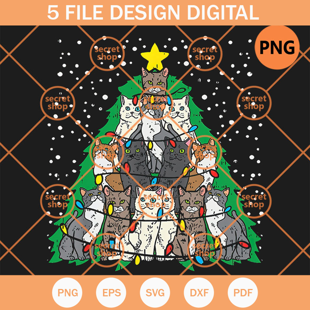 Cat Christmas Tree PNG, Snowflakes PNG, Cute Cat PNG - SVG Secret Shop.jpg