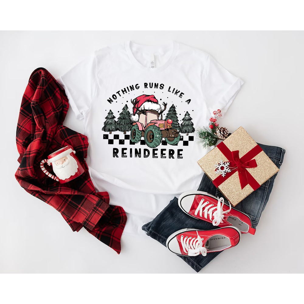 Nothing Runs Like a Reindeer Sweatshirt, Christmas Tractor Reindeer Sweater, Tractor Christmas Light Santa Shirt, Reindeer Christmas Tees.jpg