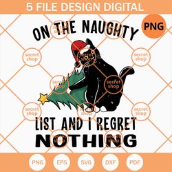 christmas black cat , on the naughty list and i regret nothing , christmas tree