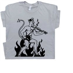 devil t shirt playing fiddle t shirt bluegrass t shirt banjo t shirt mens womens charlie band tee vintage devil tattoo c