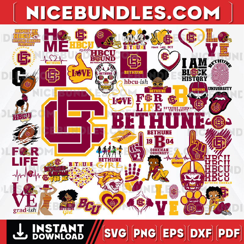 57 Files Bethune Cookman Team Bundles Svg, Bethune Cookman SVG, HBCU Team svg, Mega Bundle, Designs, Cricut, Cutting File, Vector Clipart, Digital Download-spor
