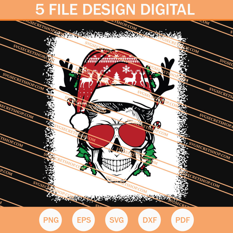 Christmas Skull Messy Bun Reindeer Santa Hat SVG - SVG Secret Shop.jpg