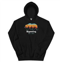 vintage wyoming wilderness mountain wildlife bear unisex hoodie