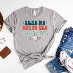take me out to the ballpark shirt, baseball shirt for women, baseball season t-shirt, sports mom tee, family baseball te