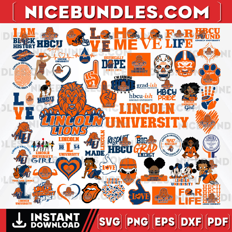 61 Files Lincoln University Team Bundles Svg, Lincoln University  svg, HBCU Team svg, Mega Bundle, Designs, Cricut, Cutting File, Vector Clipart, Digital Downlo