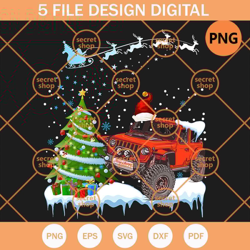 Christmas Tree Red Jeep Santa Claus PNG, Christmas Pine Tree PNG, Merry Christmas Santa Hat PNG - SVG Secret Shop.jpg