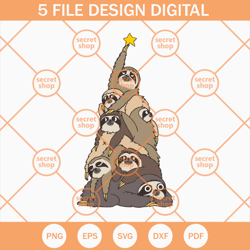 christmas tree sloths svg, sloth christmas tree xmas lover svg, xmas funny sloth svg