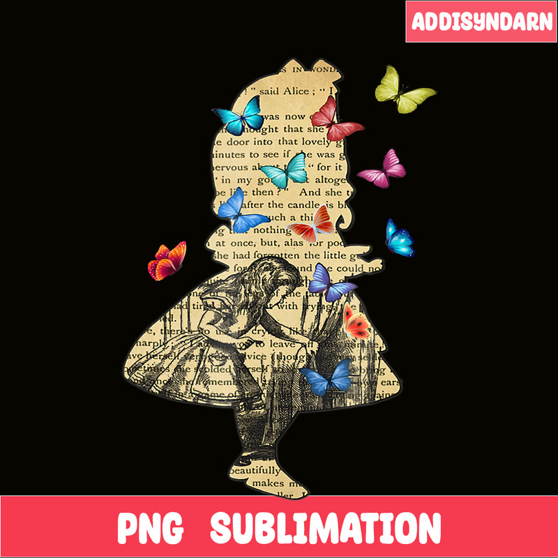 QUE301023146-Alice In Wonderland PNG, Vintage Book PNG, Butterfly PNG.png