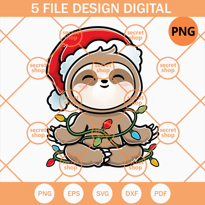 Cute Sloth Christmas PNG, Sloth Christmas Close Eyse PNG, Sloth Christmas Smiling PNG - SVG Secret Shop.jpg