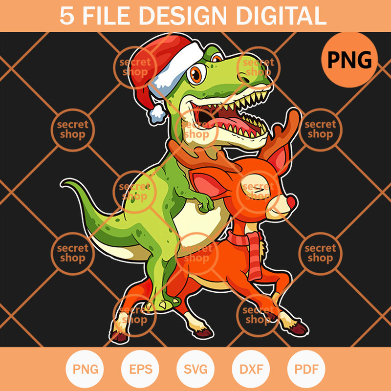 Dinosaur Christmas PNG, T-rex Christmas PNG, Dinosaur Drives Christmas Deer PNG - SVG Secret Shop.jpg