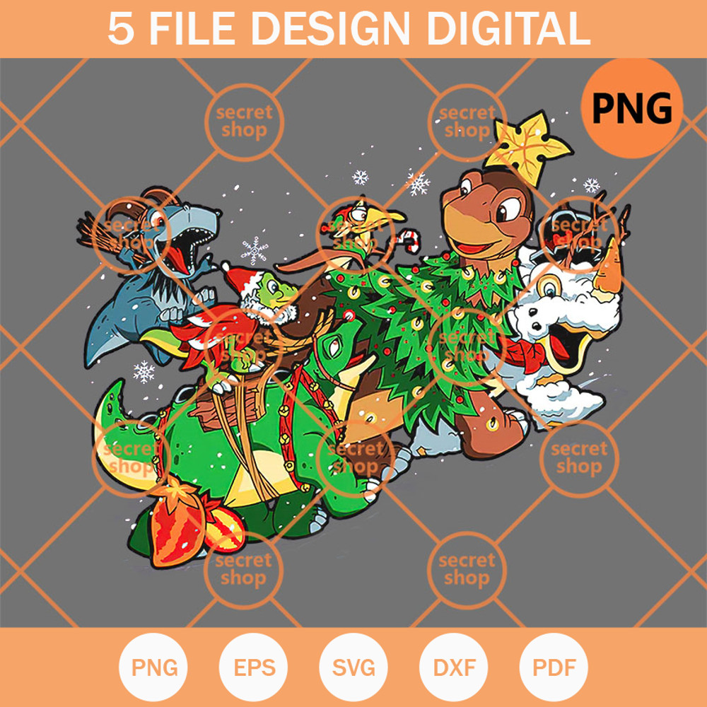 Dinosaur Christmas Tree PNG, Xmas Snow Flakes PNG, Cute Dinosaur Friends PNG - SVG Secret Shop.jpg