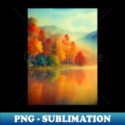 Colorful Autumn Landscape Watercolor 31 - Exclusive PNG Sublimation Download - Enhance Your Apparel with Stunning Detail