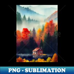 Colorful Autumn Landscape Watercolor 35 - Exclusive PNG Sublimation Download - Perfect for Sublimation Mastery