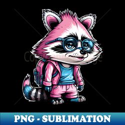 cute raccoon in pink with backpack - trendy sublimation digital download - instantly transform your sublimation projects