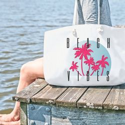 beach vibes weekender bag, summer vacation bag, bag for summer, beach weekend bag, weekender tote bag, palm tree tote ba